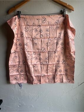 Blush Pink Floral Line Art Satin Scarf Coquette Balletcore Cottagecore 20x20